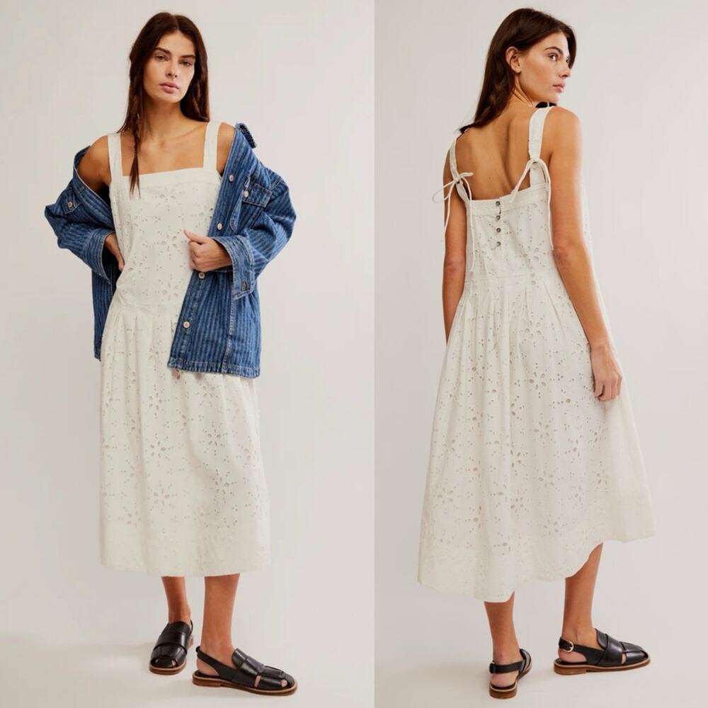 Free People Cream Eyelet Midi Dress